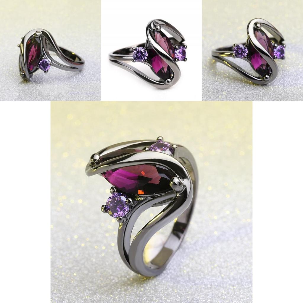 Crystal Purple Genuine Marquise Cut And Black Titanium Ring