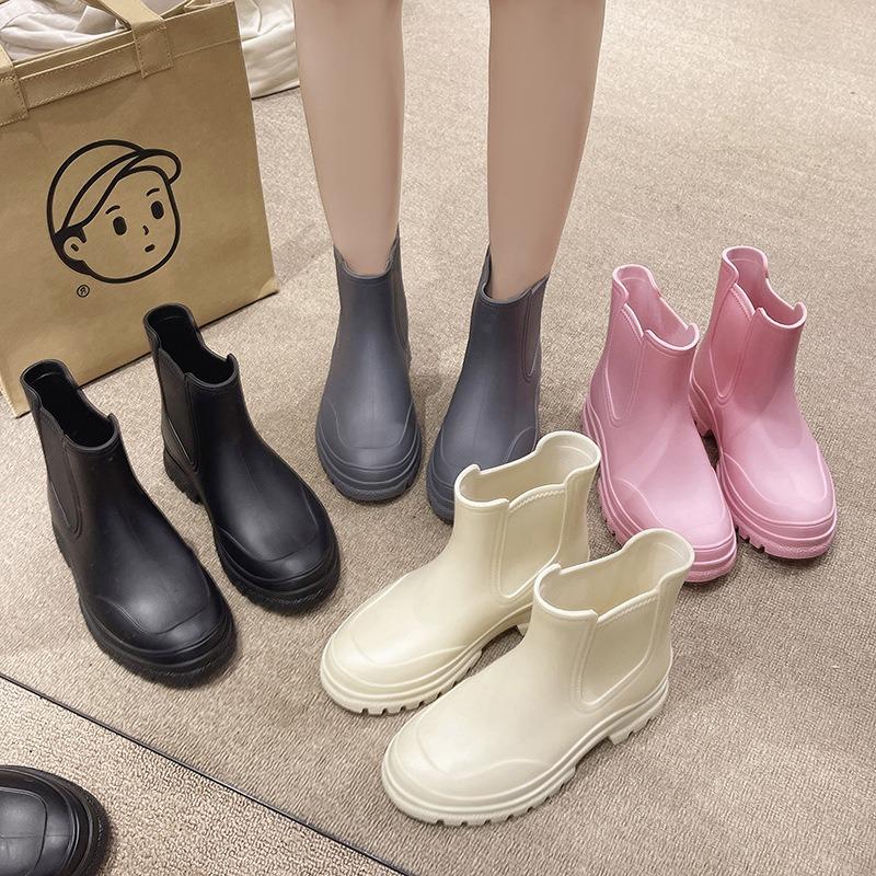 Fashion rain boots women's non-slip waterproof shoes simple short tube lightweight water boots rubber cover shoes thick sole outer wear rain shoes