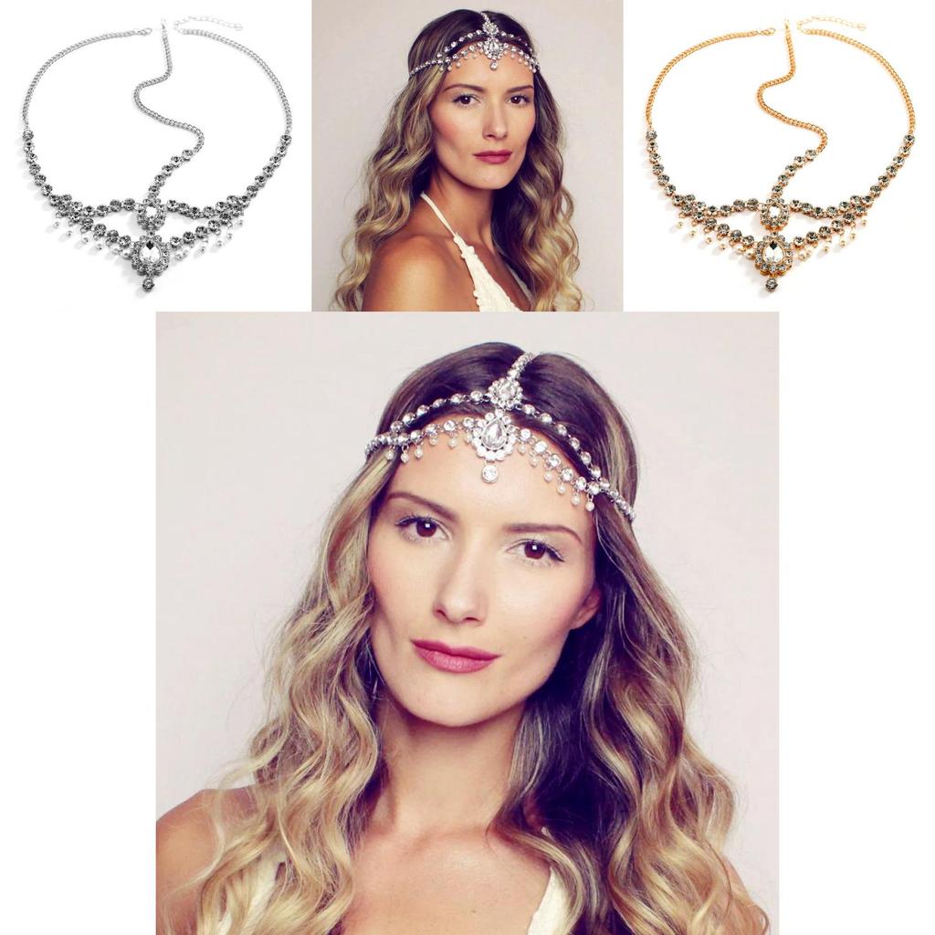 Bohemian Style Rhinestone Simulation Pearl Tassel Jewelry Headwear For Women