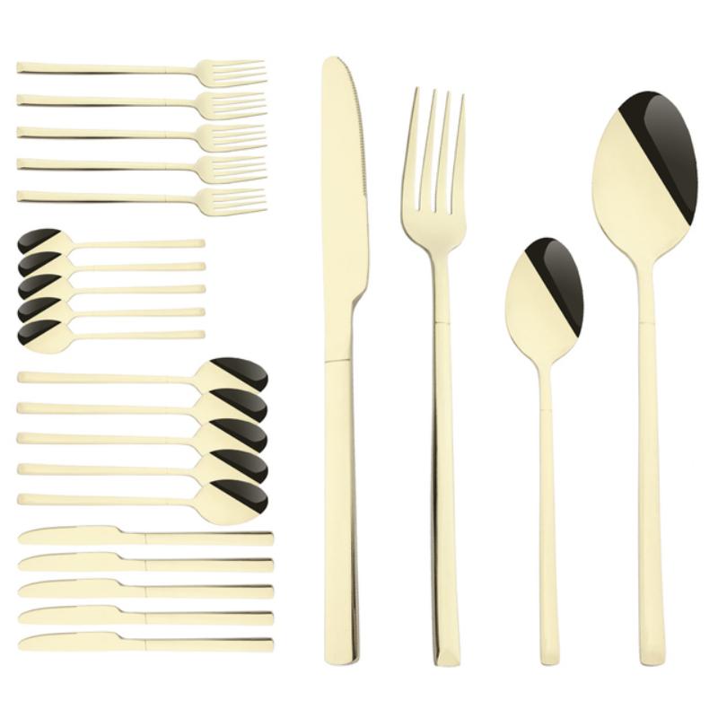 24 ks Moderní jídelní sada Nerezová sada nádobí Modrá Zlatá Nůž Vidlička Lžíce Čajová lžička Kuchyňská sada příborů