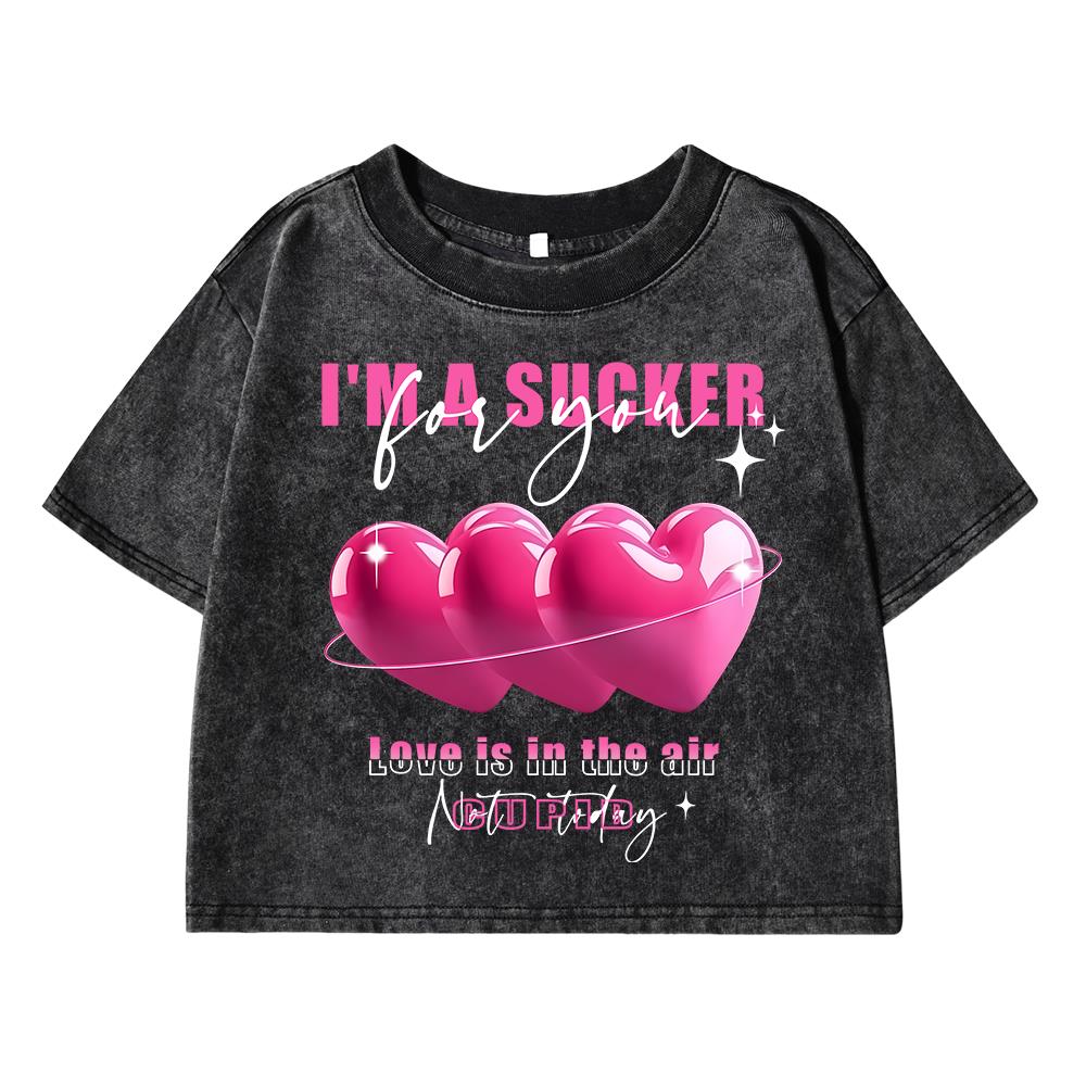I'M A Sucker Funny Printing Female Washed Short T-Shirt Fashion Casual Tshirt Street Tops Summer Loose Distress Clothes
