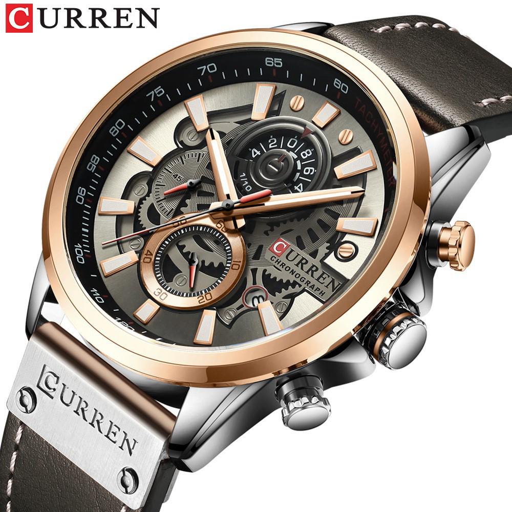 Curren 8380 Men's Waterproof Multifunction Sports Quartz Watch with Leather Strap and Calendar.