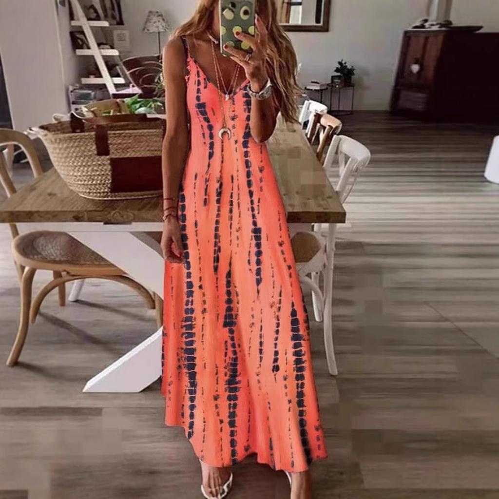 Summer European and American new suspender dress wish tie-dye printing big pendulum long dress casual dress