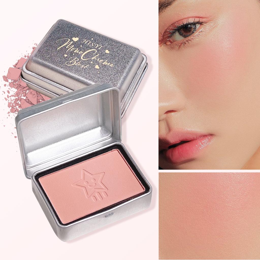 Water-Resistant Silky Matte Blush Powder | 4-Color Options | Compact Iron Box Design | Long-Lasting Flawless Skin Tone Enhancement