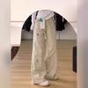 Retro Khaki High-Waist Multi-Pocket Wide-Leg Denim Pants for Women