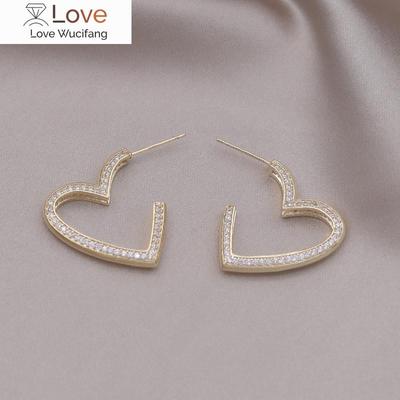 Korea Design Mode Sieraden Zoete Ingesneden Liefde Zirconium 14K Goud Vergulde Oorbellen Elegante Werkaccessoires voor Vrouwen