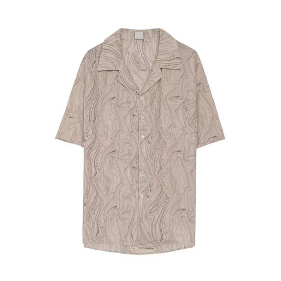 Men's Printed Short Sleeve Shirt Button Down Lapel Shirt with Pocket Summer Casual Beach Top for Vacation Travel