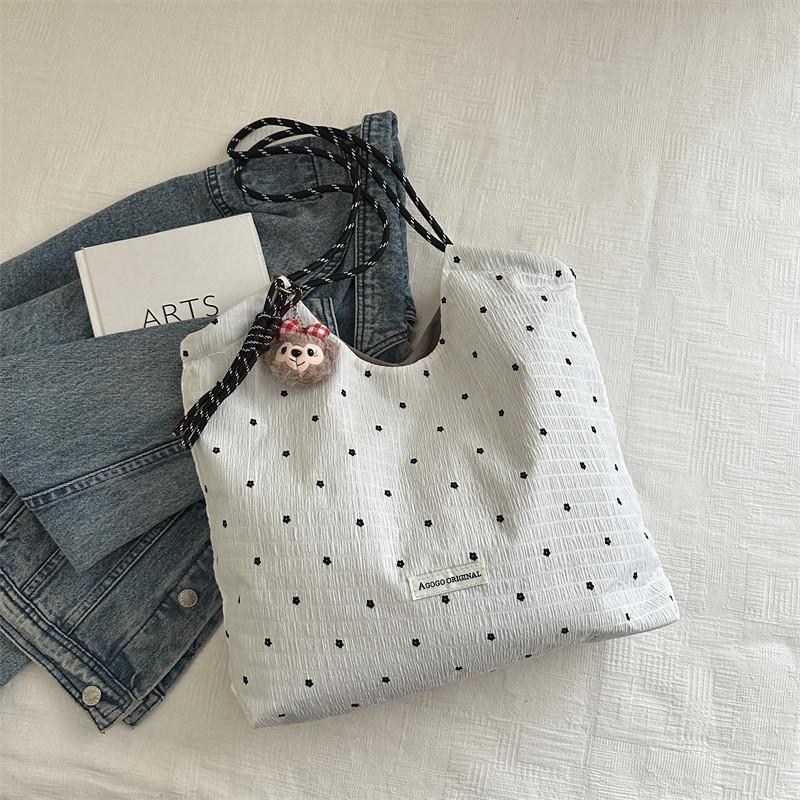 Simple Flower Pattern Women Casual Drawstring Shoulder Bag With Pendant For City Commuting