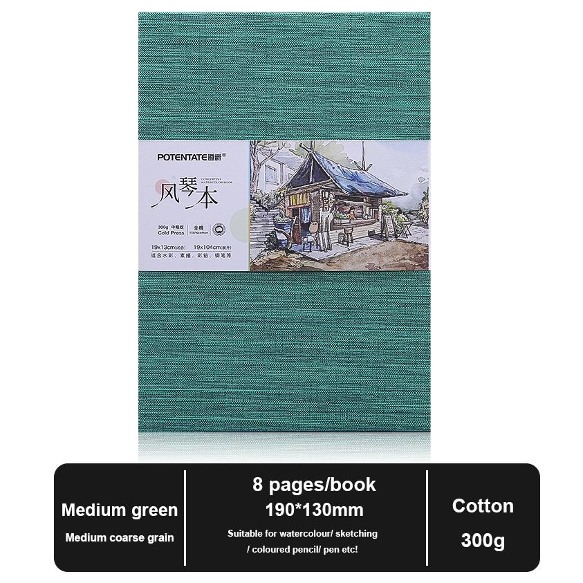 POTENTATE 300Gsm Watercolor Folded Drawing Pad Organ Sketchbook Notebook Cold Press Paper Portable Travel Hand-painted Beginner