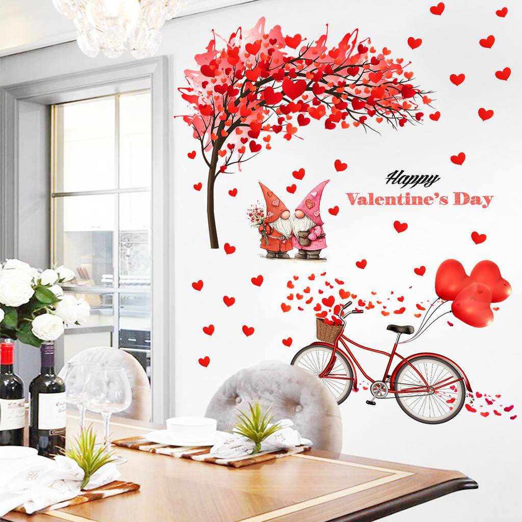 Valentine's Day Red Heart Dwarf Bicycle Living Room Creative Decorative Self-Adhesive Wall Decal