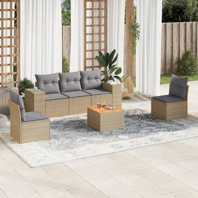 Vidaxl 6-Cz. Garden Furniture Set With Cushions, Beige, Poly Rattan