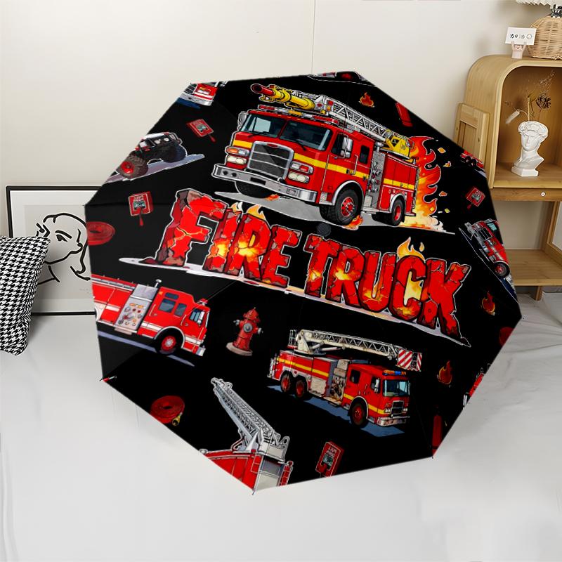 Feuerwehrauto Thema Automatischer Regenschirm, Leicht & Tragbar, 8 Speichen, Perfekt für Reisen im Freien, Geburtstage, Weihnachten, Geschenke.