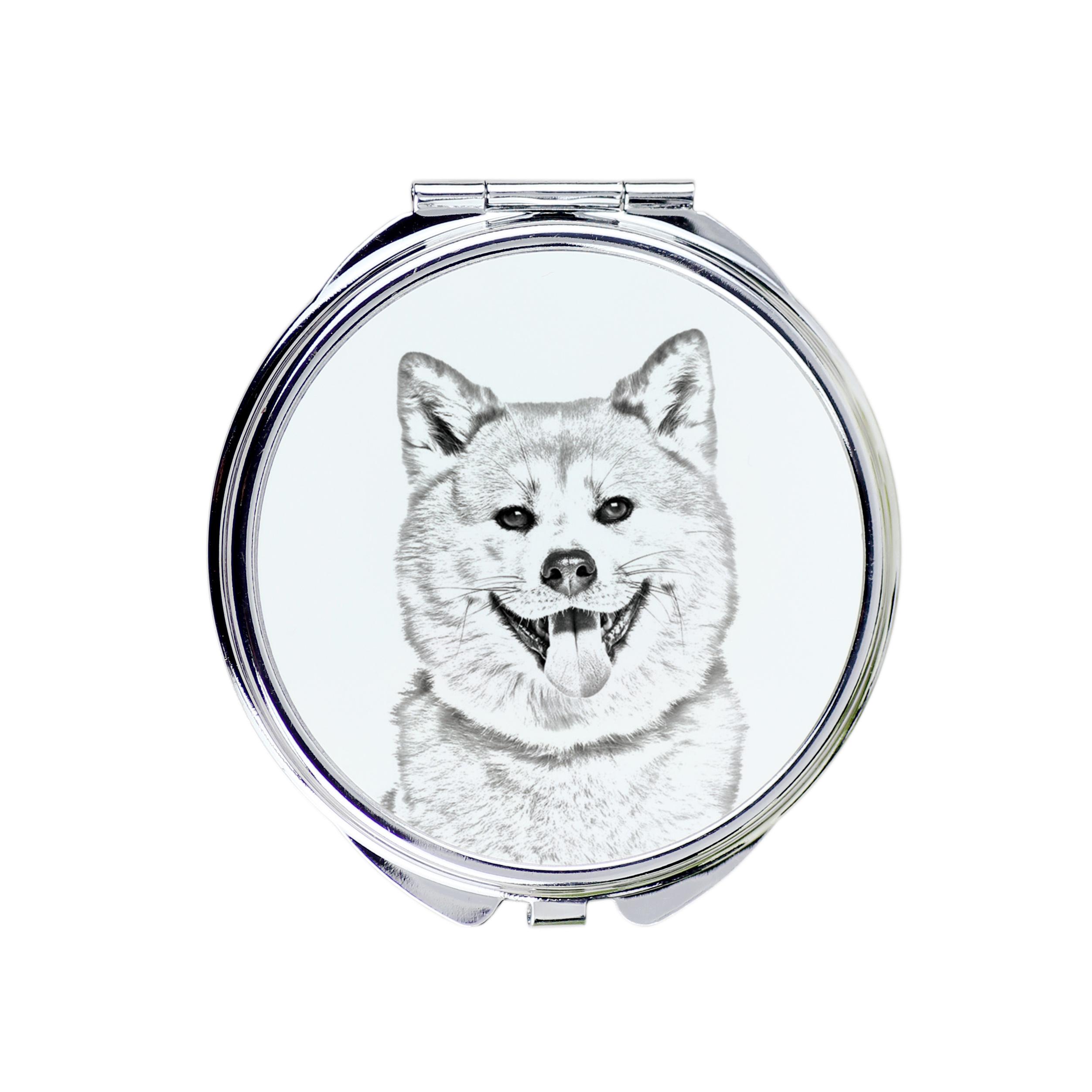 

Akita, Akita Inu - Pocket mirror with a dog, personalized mirror for a purse, compact mirror with Art-Dog brand print. срібний