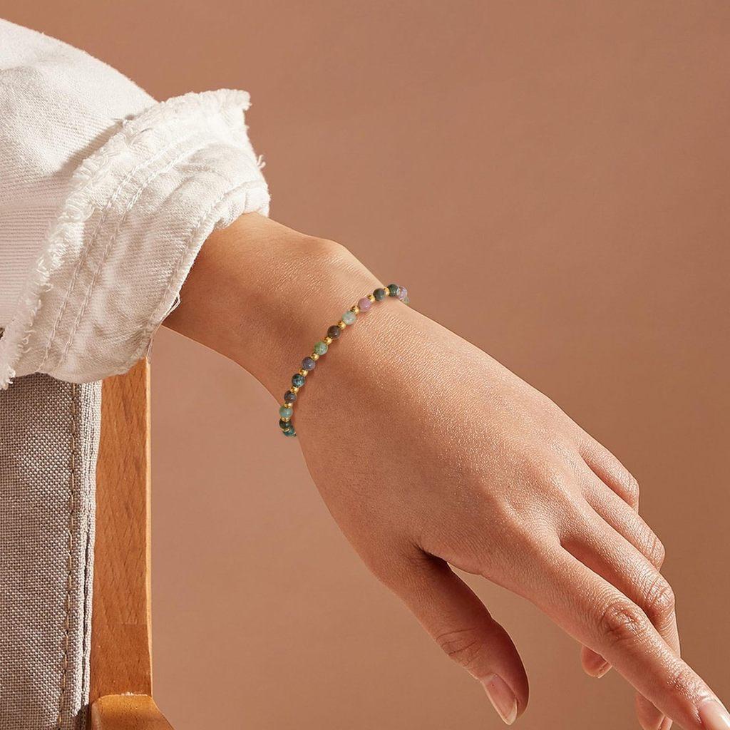 Geometric Pink Crystal Beaded Bracelet With Adjustable Gold Chain For Women Jewelry Gift