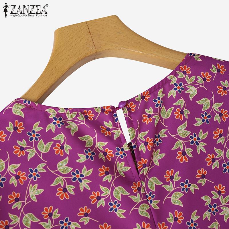 ZANZEA Women Square Neck Casual Loose Floral Print 3/4 Sleeve Blouse