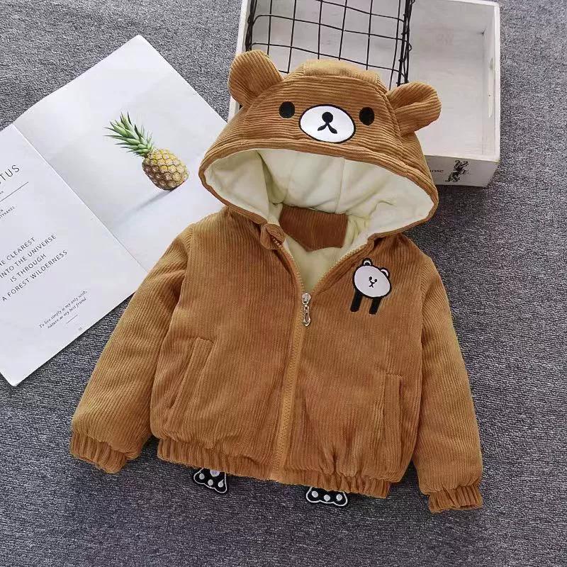 

Autumn Winter Children s Warm Cotton-padded Winter Thick Coat Cute Bear Shape Baby Corduroy Hooded Zip Jacket 120
