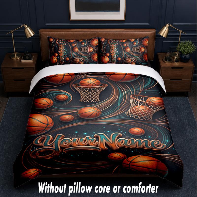 Basketball Theme Custom Text Or Name 3Pcs Bedding Set,1 Flat Sheet & 2 Pillowcases Personalized Home Bedding