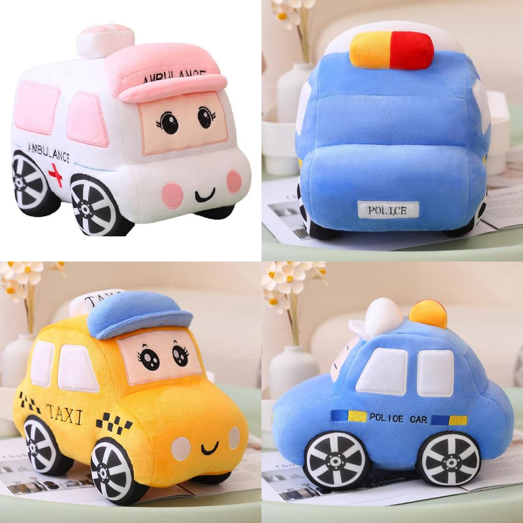 Soft And Fuzzy Stuffed Car Pillow Toy For Kids- Choose From Ambulance Taxi Or Police Car