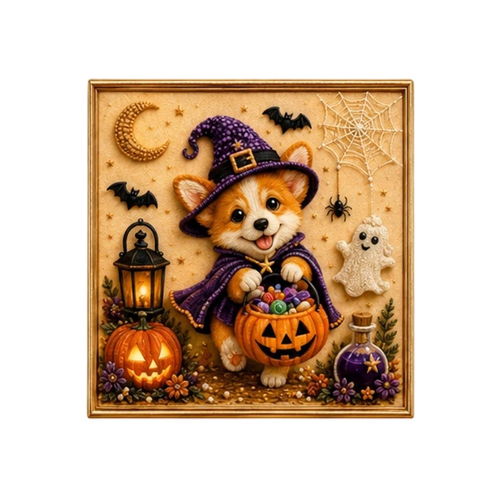 Kit for Adults Kids Halloween Dog Design DIY 5D Set with Round Drills