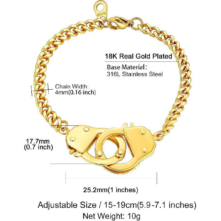 ChainsHouse Bracciale Link Manette per Uomo Donna, Oro 18K/Metallo Nero/Acciaio Inossidabile Biker Catena a Maglie Cubane Amicizia Migliori Amici Bracciali Statement