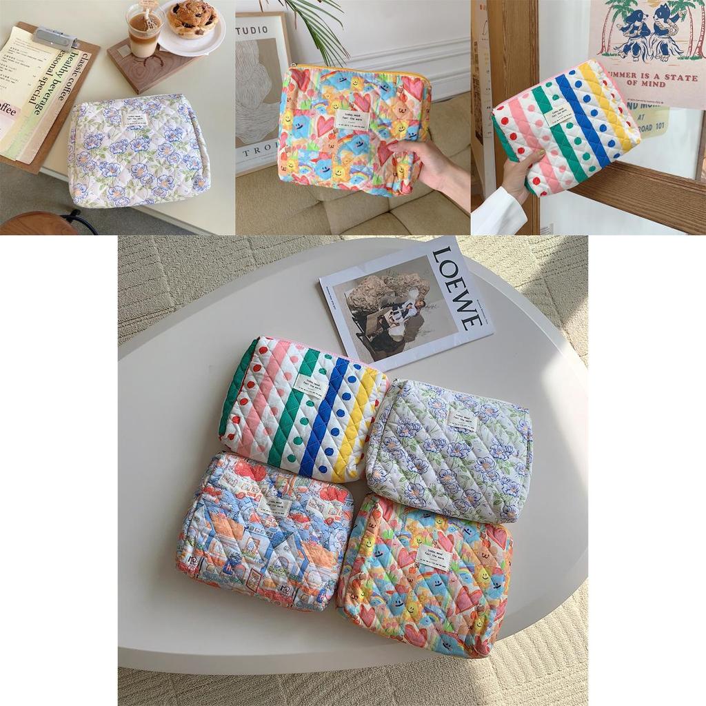 Colorful Striped Polka Dot Cosmetic Case Handheld Sewing Cotton Travel Bag