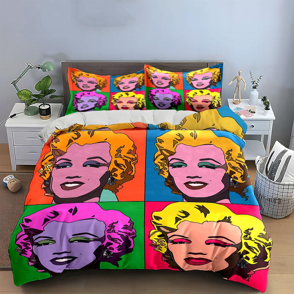 Pop Art Style Colorful Portrait Bedding Duvet Cover Set Duvet Cover Pillowcases (1*Duvet Cover 2*Pillowcases, Without Duvet Insert)