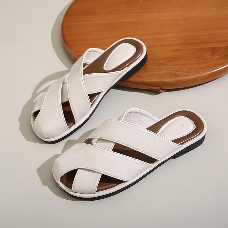 Fashion CRLAYDK Vintage Slide Sandals for Women with Soft Footbed and Strap Fashion Closed Toe Slip On Ladies Walking Casual Slippers