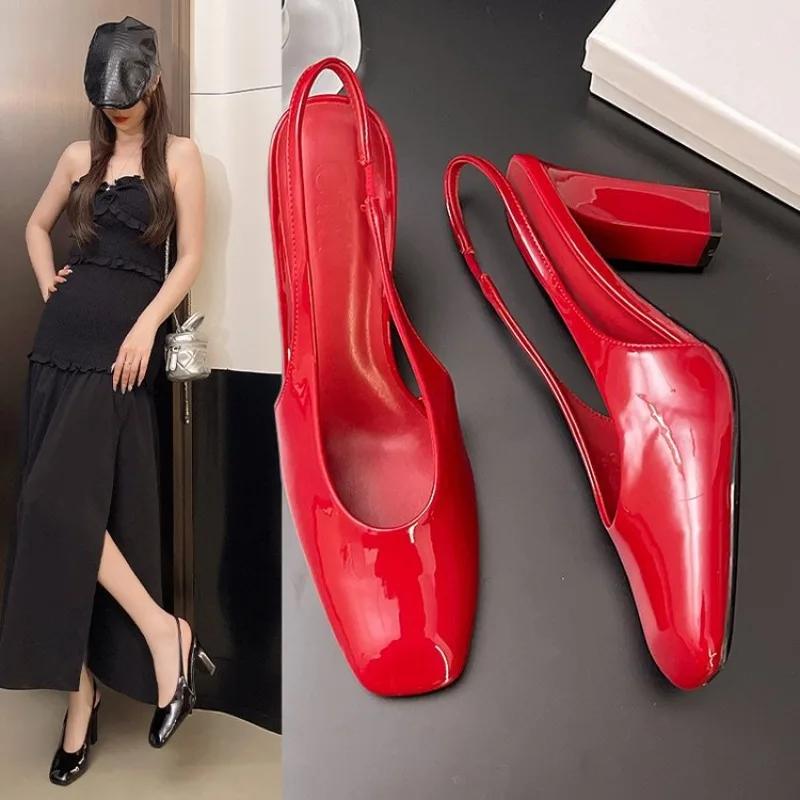 Fashion Women's High Heel Sandals Square Toe Cover Toe One Kick Heels Women Dress New Summer Square Heel Leaking Heel Sandalias De Mujer