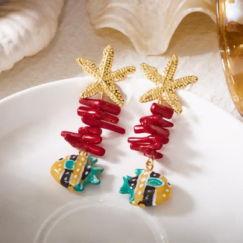 Boho Starfish & Tropical Fish Drop Earrings for Women - Summer Beach Jewelry