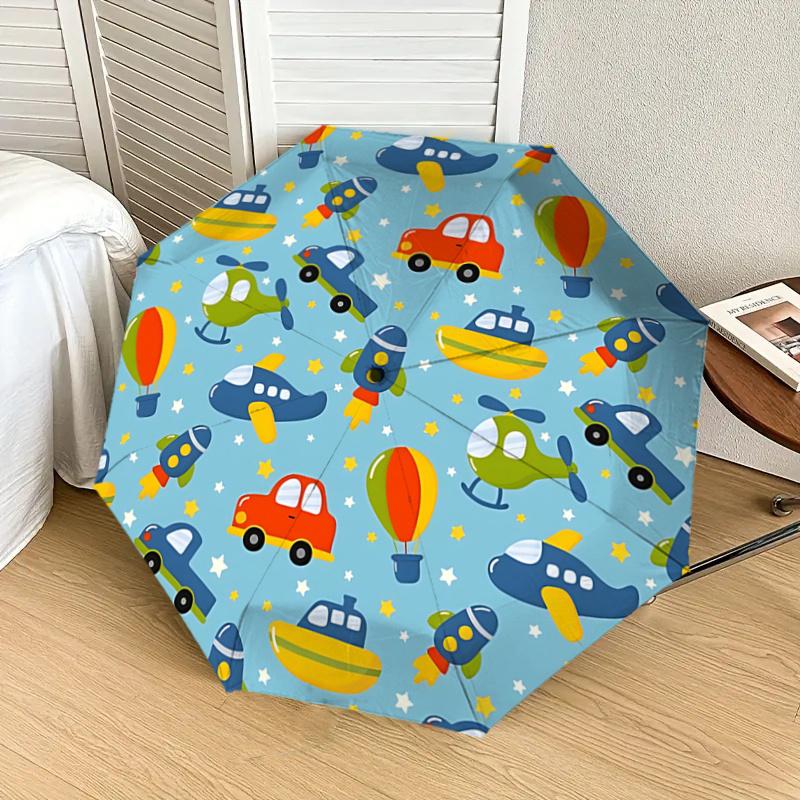 Transportation Theme Automatic Opening Folding Umbrella with 8-Bone Iron Frame - Perfect for Fans, Travelers, Daily Use, and Festive Gifts!1