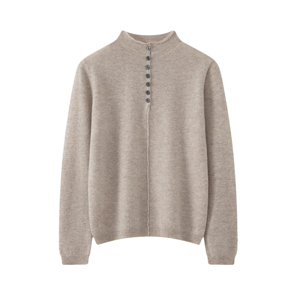 2026 Women's Pure Wool Half-High Neck Button-Up Knit Sweater