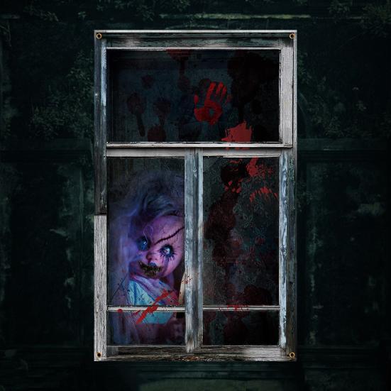 Halloween Vorhang Dekoration Blut Fenster Abdeckung Scary Halloween Fenster Silhouette Poster für Innen