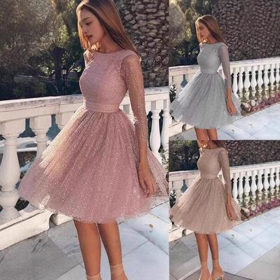 Ladies Sparkle Long Sleeve Dress High Waist Evening Dress Cocktail Dress Fashion Dress Slim Fit