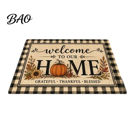 Durable Polyester Rug Halloween Pumpkin Door Mat, Fall Seasonal Welcome Non-slip Farmhouse Non Slip Hallway Entrance for Front Porch Entryway Kitchen