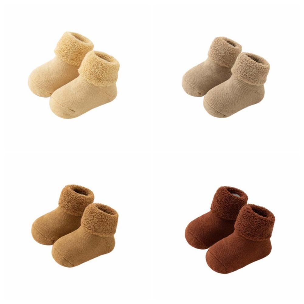 

4Pairs Warm Infant Learning Walk Socks Solid Color Home Sleep Socks Cute Thicken Baby Socks Toddler M-4Pairs