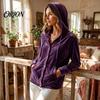 Damen Freizeitkleidung Knopfleiste Samt Kapuzenpullover, Langarm Kapuzenjacke, Herbstkleidung Lockerer Schnitt Kordelzug Mantel für Herbst Winter Kapuzenpullover