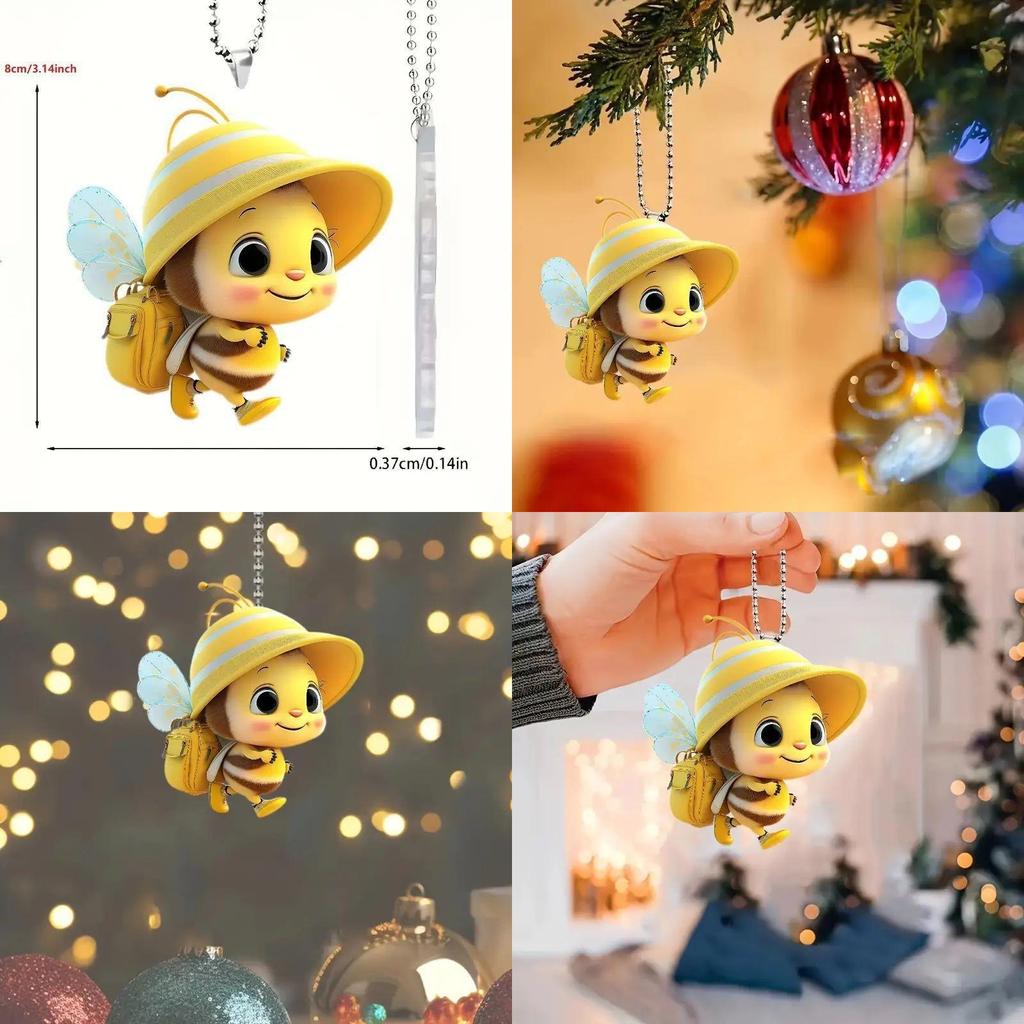 Car Decor Acrylic Flat Surface Bee Pendant With Cartoon Style For Interior Decoration
