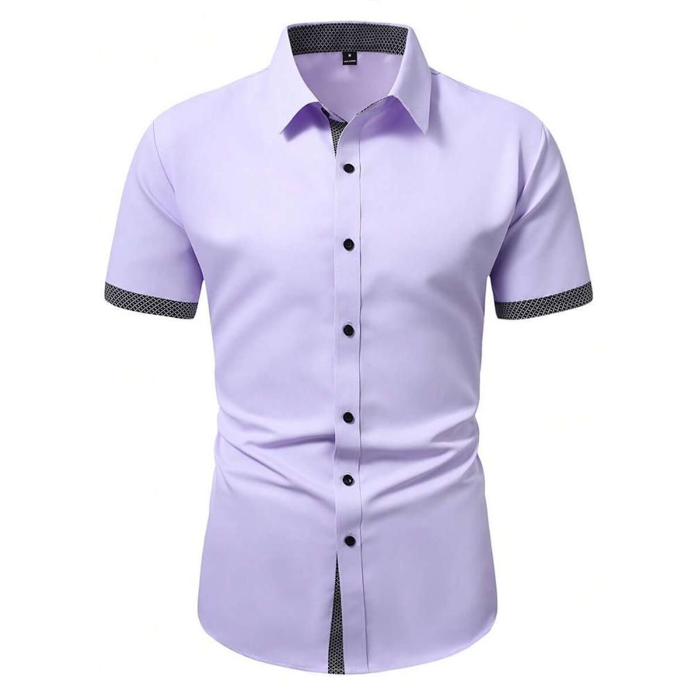 Camicia a maniche corte color block da uomo Primavera Estate Camicie casual da uomo Stile semplice Top 100% Poliestere