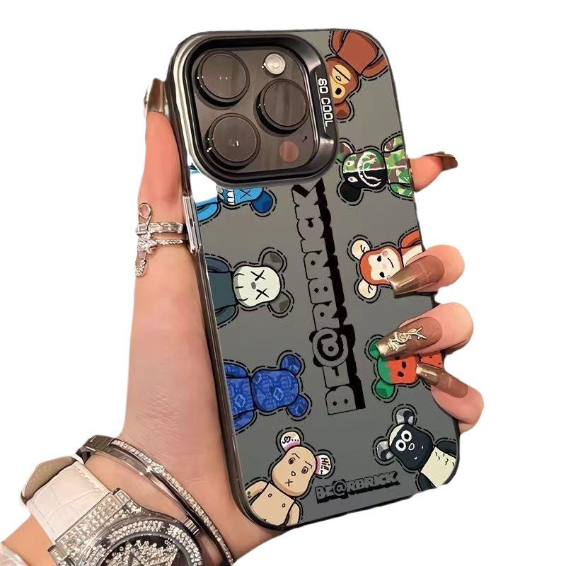 Cross-border Violent Bear Apple 16 Pro Max/15 Case, Advanced Silver Color, Creative IMD, Full Cover for 14/13