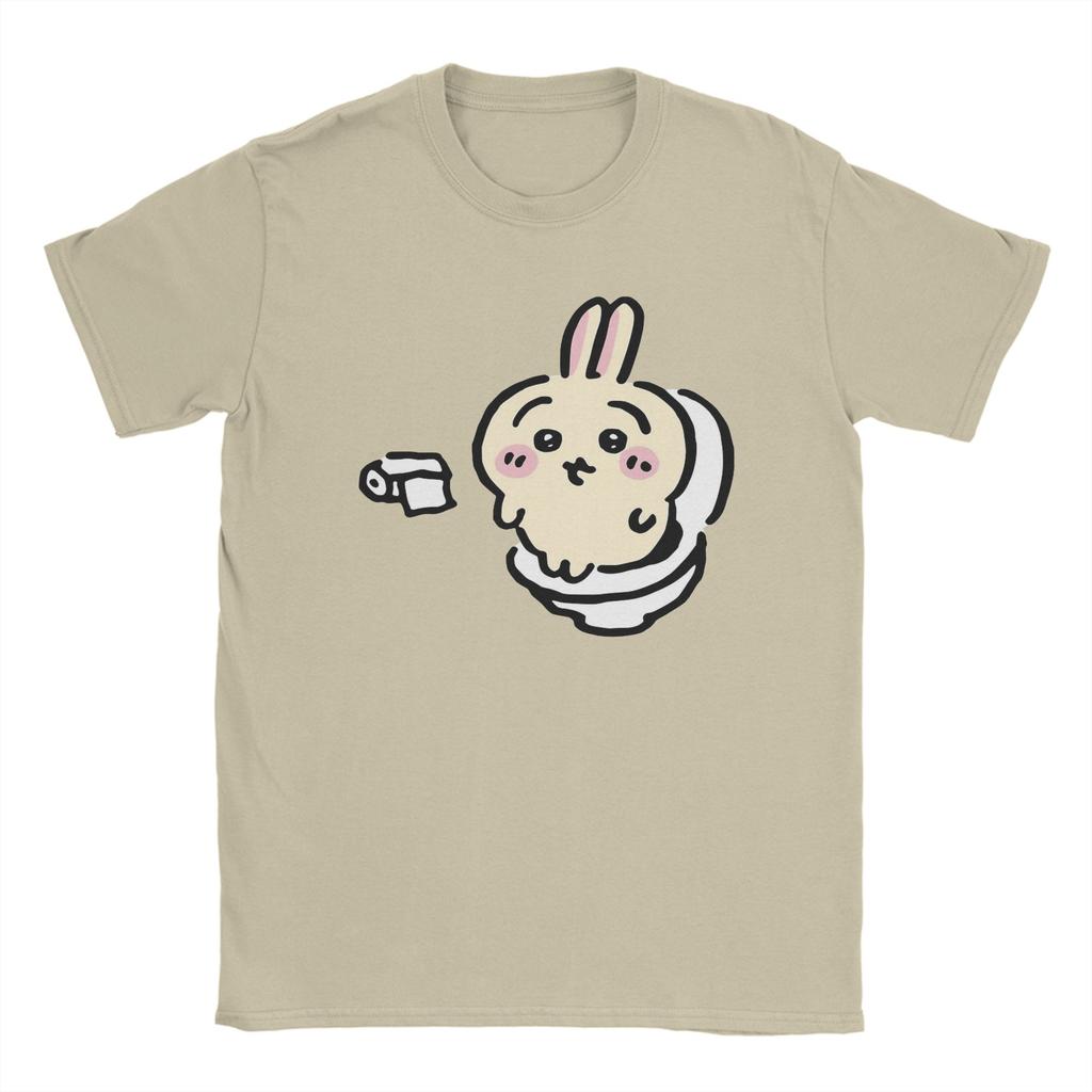 Men Usagi on the Toilet Potty Chiikawas Hachiware Poop Meme T Shirt 100% Cotton Clothes Round Neck Tee Shirt Gift Idea T-Shirts