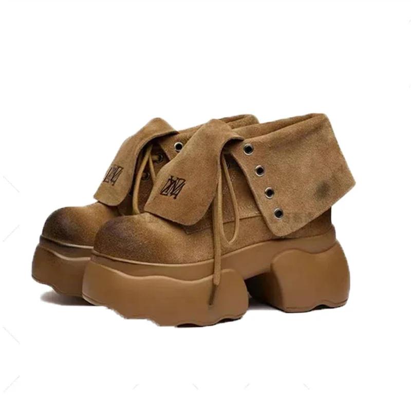 Fashion Ankle Boots Women Shoes Platform Sneakers Designer High Heels 2024 Trend Suede Snow Boots Autumn Lace Up Sport Pumps Botas Mujer