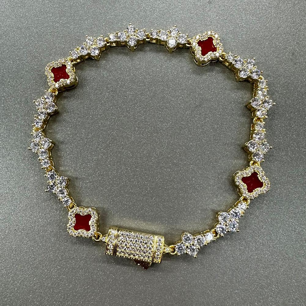 Hip hop ancient clover plane tennis chain zircon bracelet light luxury hip hop bracelet jewelry