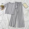 Women T-shirt Trousers Set 2 Pcs/Set Pants Solid Color Round Neck Short Sleeves Elastic Lady Top Waist Wide Leg Homewear Drawstring Suit Clothes