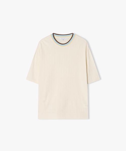 River Classy [25Ss] Llm51521 Ivory Round Neck Contrast Half Knit Top 105