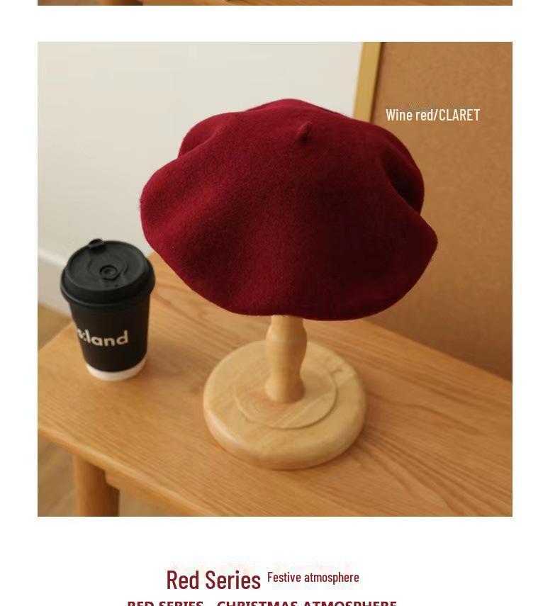 High-Quality Australian Wool Beret: Anti-Pilling, Korean Style, Solid Color, Retro Painter Hat for Girls