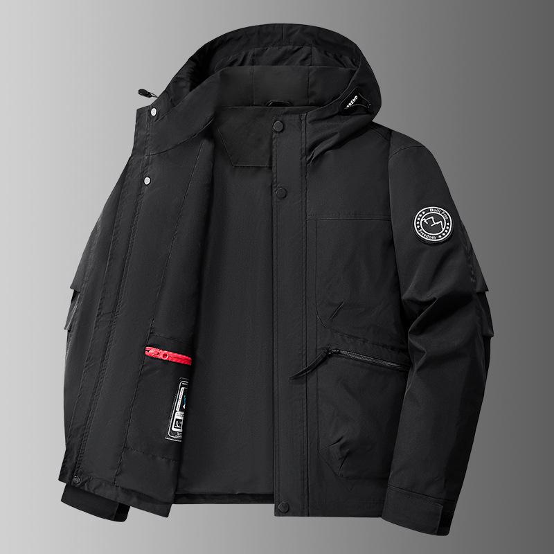 Winddichte Kapuzenjacke mit Fleecefutter, Arbeitsmantel mit mehreren Taschen, Lässiger lockerer Schnitt für Frühling und Herbst, Ideal zum Angeln und Fotografieren.