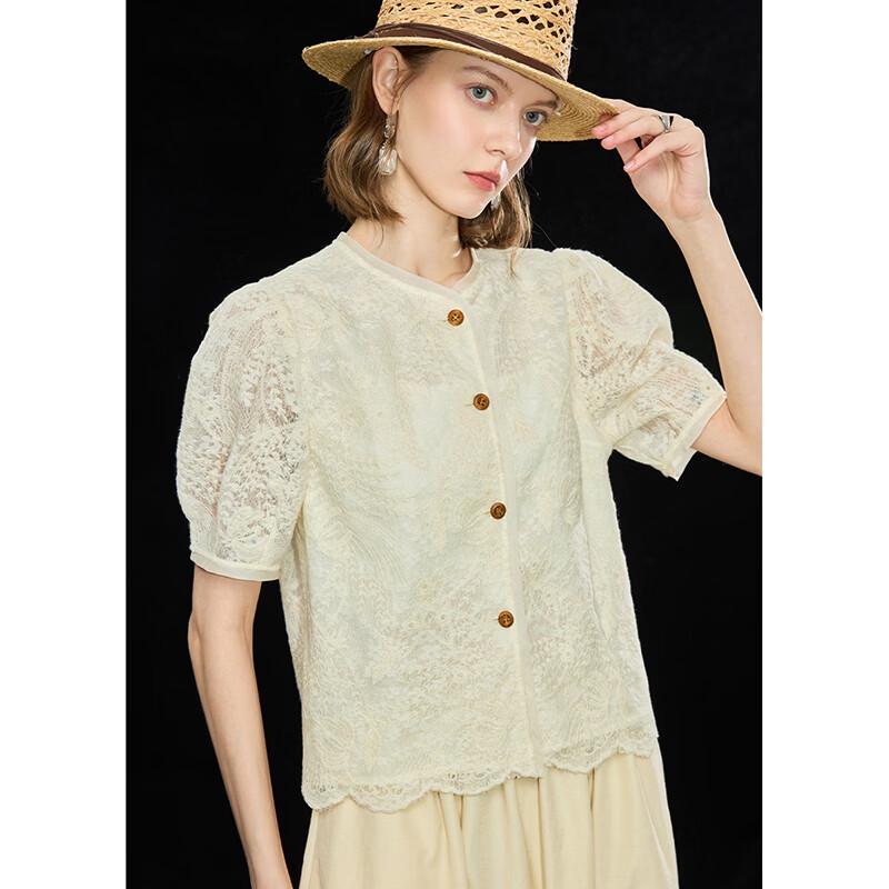 Women's French Style Lace Jacquard Blouse