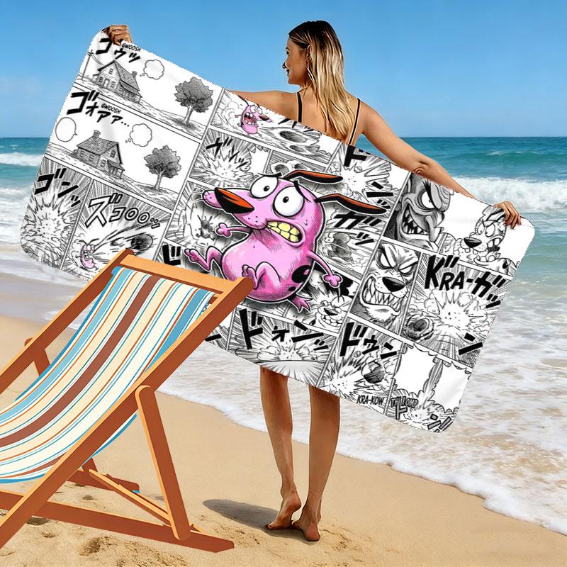 Courage the Cowardly Dog Print Beach Towel, Large Soft Quick Dry Towel for Beach Camping Swimming