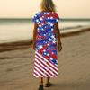 Women’s V Neck Short Sleeve Maxi Dress with Star and Stripe Print Loose Fit Summer Casual Long Dress for Everyday Wear