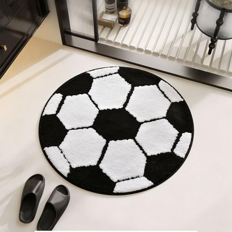 1pcs Round Football Entrance Mat Home Decorative Carpet Bathroom Absorbent Anti Slip Pad Machine Washable Multi-scenario Application Floor Mats
